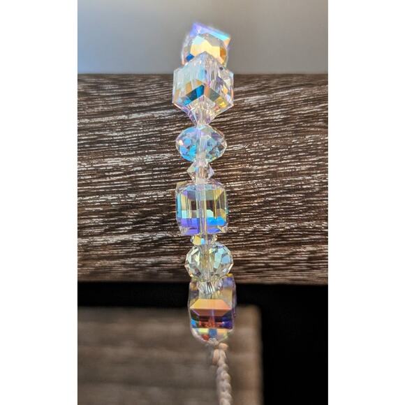 925 Sterling Aurora Borealis Cube Crystal Bracelet - Picture 2 of 8